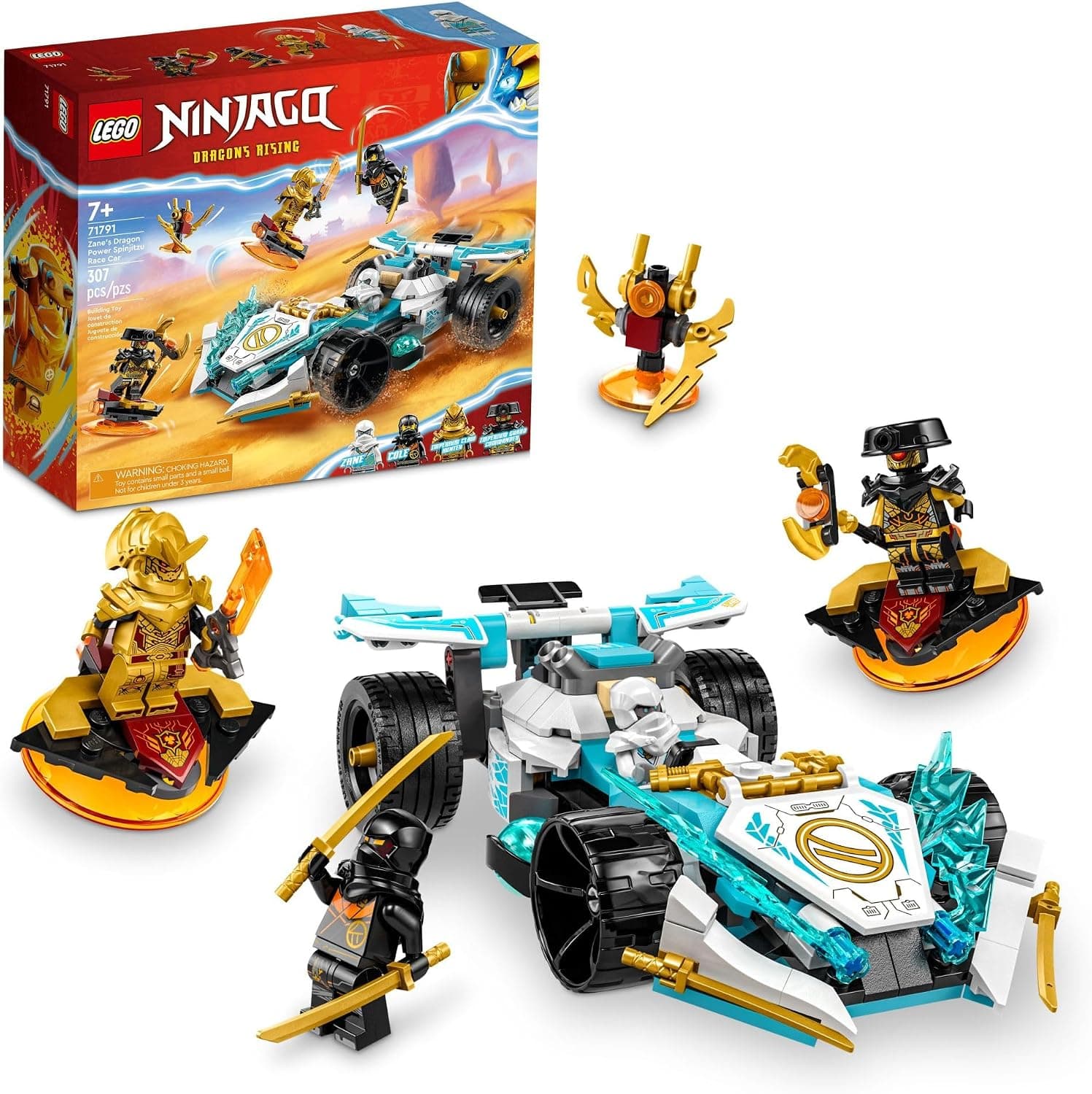 LEGO NINJAGO 71791 Zanes Drachenpower-Spinjitzu-Rennwagen mit vier Minifiguren und Schwebefliegern